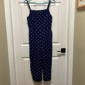 Old Navy NavyBlue Wide Leg Culotte Romper Jumpsuit wWhite Dots Size M